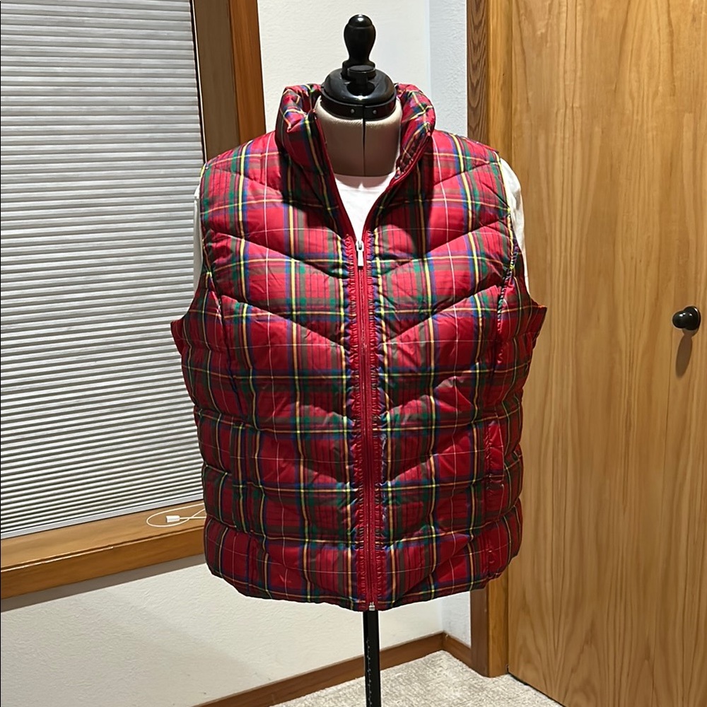 Lands' End Plaid Puffer Vest